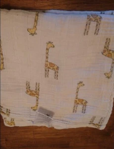 Aden Anais Baby Swaddle Blanket Giraffe Muslin Cotton White Yellow Brown - Picture 1 of 7