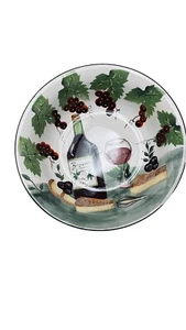 Serving Salad Bowl Wine Bottle Grapes Leaves 13 x 3" Collectible Rare Decorative - Picture 1 of 7