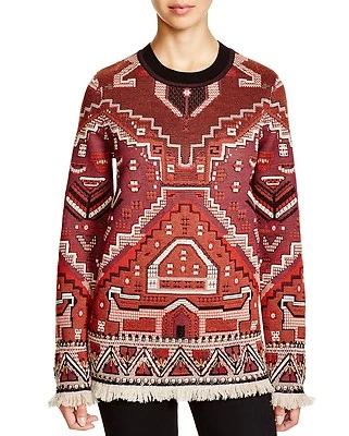 Suéter Jersey Tory Burch Tapiz Jacquard Lana Merino Cuello Redondo Rojo XS Nuevo con Etiquetas $695 Foto 1 de 4