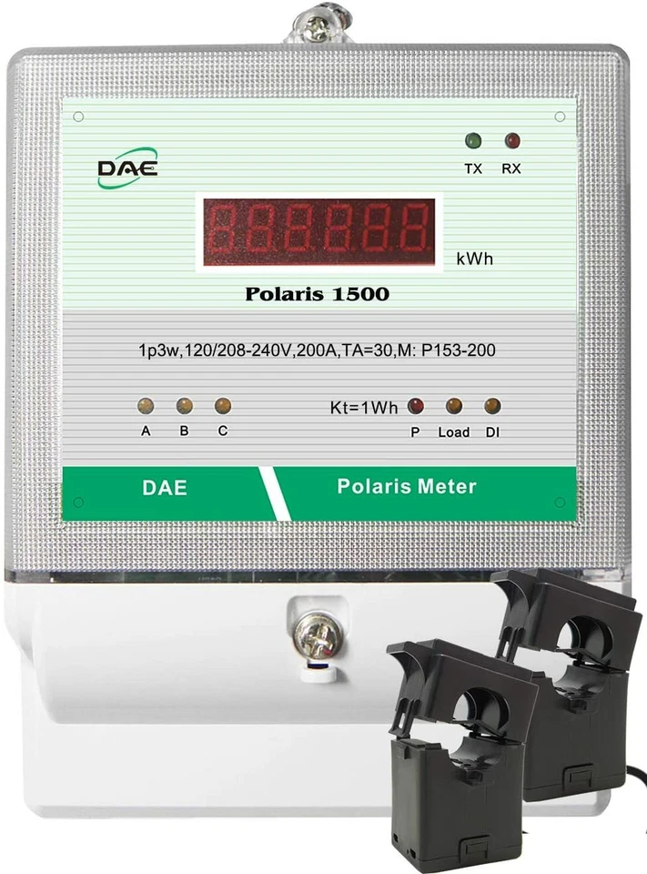 DAE P153-200D KIT, UL kWh meter, 1P3W, 200A, 120/240v, 2 Split CT, RS485, Demand - Image 1 of 4