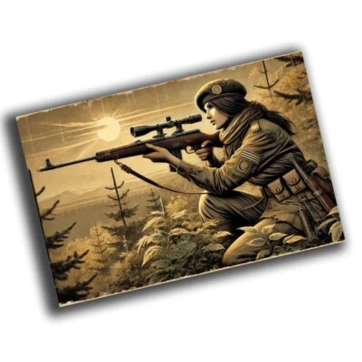 nice vintage classic female guerrilla sniper retro WW2 Photo Glossy 4*6 in O51 - Image 1 of 2
