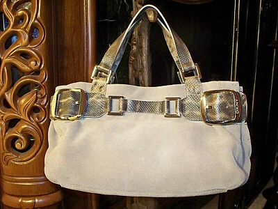 DKNY small suede beige bag, snake embossed straps, magnet closure - Image 1 of 4