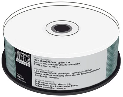 25 Mediarange Rohlinge CD-R full printable 100Min 900MB 48x Spindel - Bild 1 von 2