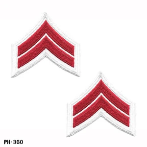 Corporal Chevron Sleeve Rank Patches, Pair ~ White/Red ~ NEW ~ Gemsco USA - Picture 1 of 1