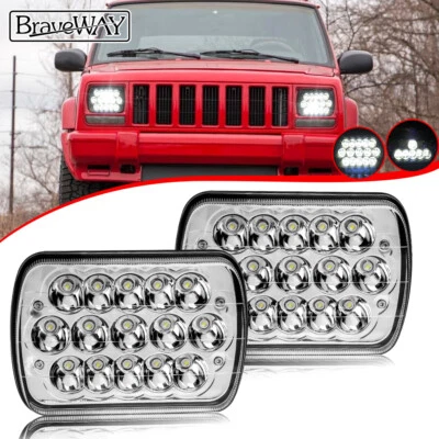 PAIR 5x7" 7x6 Led Headlight For Jeep Cherokee XJ 1984-2001 Wrangler YJ 1986-1995 - Image 1 of 4