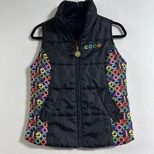 COOGI RAINBOW LOGO ZIP PUFFER VEST SMALL BLACK MULTICOLOR - Picture 1 of 10
