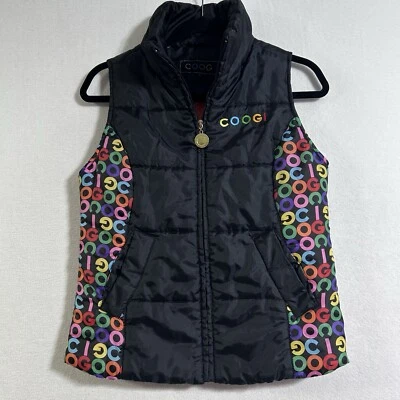 COOGI RAINBOW LOGO ZIP PUFFER VEST SMALL BLACK MULTICOLOR - Image 1 of 4