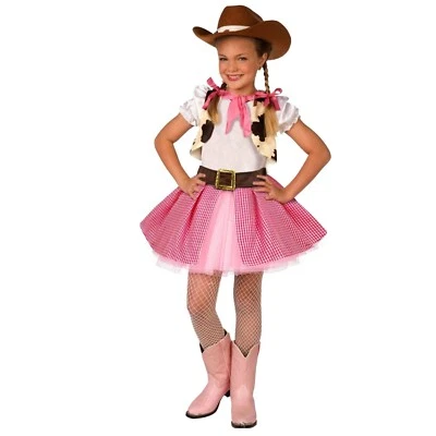 Girls Cowgirl Cutie Costume Kids Western Cow Girl Fancy Dress Cowboy Book Week - Image 1 of 4
