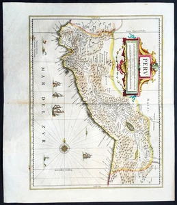 1639 Jan Jansson Original Antique Map of Peru, South America - Spanish Invasion - Picture 1 of 4