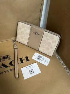 NWT COACH LONG ZIP AROUND WALLET WITH STRAP CW947 Sand/Taupe SVPWH Original - Picture 1 of 8