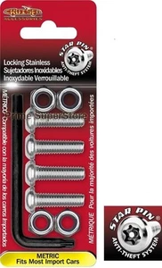 ANTI-THEFT LICENSE PLATE FRAME/COVER IMPORT METAL STAR PIN CAR FASTENER SCREWS - Picture 1 of 3