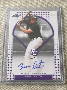 ZANE DENTON 2018 Leaf Perfect Game AUTOGRAPH Purple Blank Back #1/1 Alabama