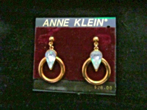 Anne Klein Gold Tone & Crystal Teardrop Earrings Pierced 1 1/4" - Picture 1 of 2