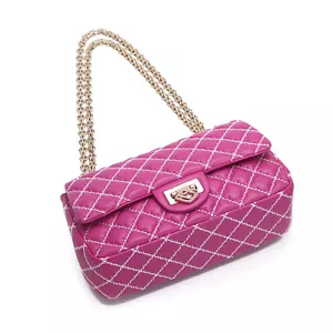 UScarmen Cross-stitch Quilted Sheepskin Chain Shoulder Bag 1556 FUCHSIA Women's - Picture 1 of 10
