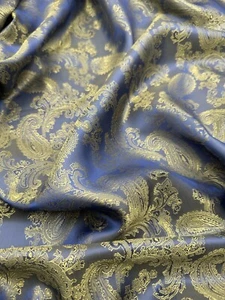 1 mtr two tone blue/gold self print paisley jacquard fabric.58”wide (147cm) - Picture 1 of 7