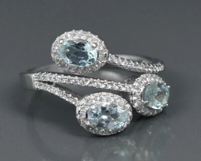 Natürlich Aquamarin Edelstein 925 Sterlingsilber Boho Ring Jahrestag Geschenk - Bild 1 von 4