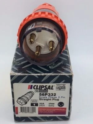 Clipsal 56P332 56P332EO Straight Plug 32A 3 Pin Round Pins - Image 1 of 4