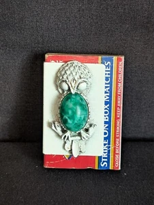 Vintage Swedish Owl Matchbox Holder With Green Gemstone Inlay Unique Collectible - Picture 1 of 8