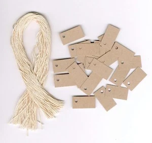 100 Blank Mini TINY KRAFT PRICE Tags 1/2"x1" & 100 Cut Strings~Jewelry~Crafts - Bild 1 von 2