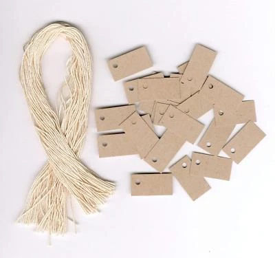 KIMMERIC STUDIO 100 Blank Mini TINY KRAFT PRICE Tags 1/2"x1" & 100 Cut Strings~Jewelry~Crafts
