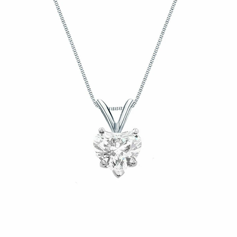 1.50 Ct Heart Shaped Real Solid 14K White Gold Solitaire Pendant 18" Necklace - Image 1 of 1