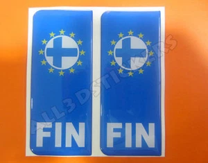 2x3D Sticker Resin Domed Euro FINLAND Number Plate with Flag Car Badge Adhesive - Picture 1 of 1