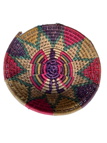 Vintage Hand Coiled Basket Hanging Woven Sea grass Cover