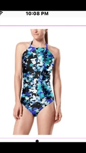 Nuevo con etiquetas Traje de baño Speedo estilo halter de una pieza para dama azul negro blanco elegante mediano - Imagen 1 de 7