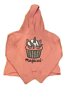 Justice Girl's Size 8 UNICORN Glitter Graphic Pink Hoodie Sweatshirt