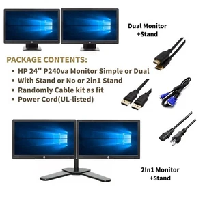 HP P240VA 24" LCD WIDESCREEN MONITOR DP HDMI VGA BLACK - Picture 1 of 7