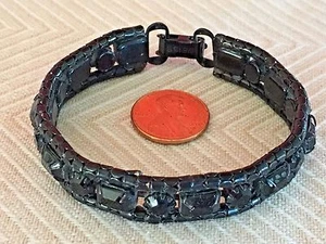 Vintage Weiss Bracelet Black Glass Jet 7 Inch Signed Goth Steampunk Victorian - Picture 1 of 1