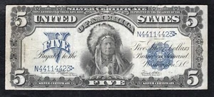 FR 281 1899 $5 FIVE DOLLARS “CHIEF” SILVER CERTIFICATE CURRENCY NOTE VERY FINE - Picture 1 of 2