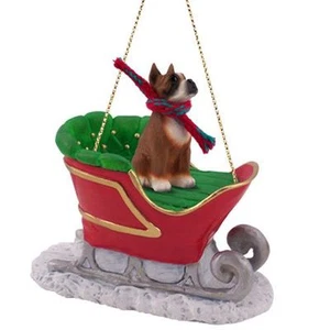 BOXER Cropped Ears Dog SLEIGH Christmas ORNAMENT - Picture 1 of 1