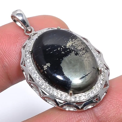 Colgante de pirita en magnetita y topacio blanco de plata de ley 925 1,52" T10 Foto 1 de 4