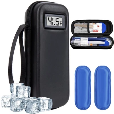 UNBEKANNT Diabetiker Insulin Transport Kühltasche Hardcase Reise Set mit 2 Kühlpads Gürtel