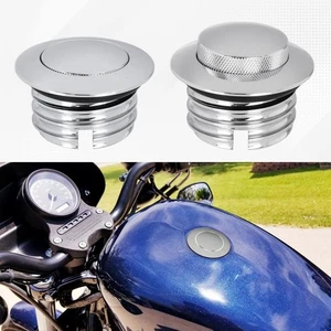 Chrome CNC Vented Motorcycle Flush Pop Up Reservoir Gas Cap For Harley 1982-2018 - Picture 1 of 11