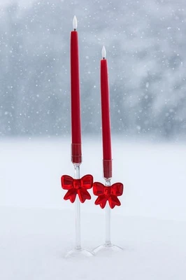 *NUEVO* Juego de 2 candelabros cónicos de Navidad de vidrio transparente para vacaciones Foto 1 de 3