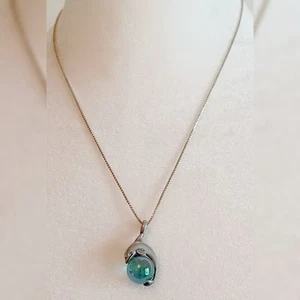Vintage Dolphin Pendant Necklace Sterling Silver 925 & Aurora Borealis Glass - Picture 1 of 5