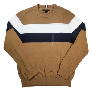 Tommy Hilfiger Sweater Mens Medium Brown Crew Neck Striped Casual - Picture 1 of 8