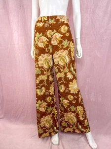 Sezane Womens Orange Floral Linen Cotton Pants Trousers Size US 4 Wide Leg - Picture 1 of 8