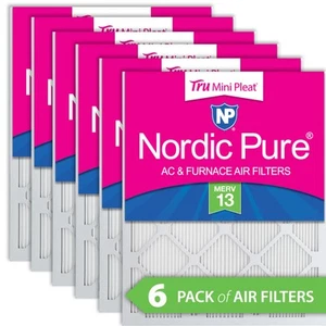 14x24x1 (13_3/8x23_3/8) Nordic Pure Tru Mini Pleat MERV 13 Air Filters 6 Pack - Picture 1 of 7