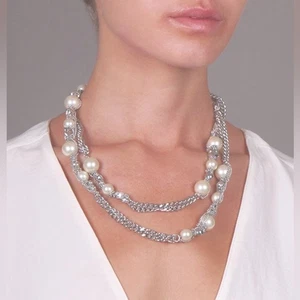 Givenchy Couture Halskette Silber rhodiniert mit Kunstperlen & Strass - Bild 1 von 5