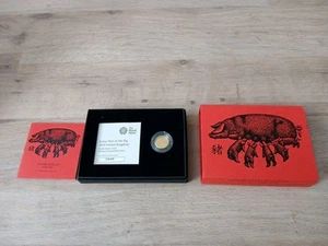 2019 Royal Mint ANNO LUNARE DEL MAIALE - Moneta d'oro decima oncia Regno Unito FDC - Foto 1 di 4