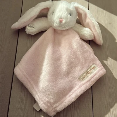 Mantas y más allá conejito conejo rosa blanco amoroso bebé manta de seguridad acurrucado Foto 1 de 4