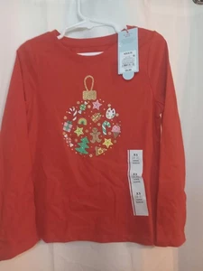 Girls' Long Sleeve 'Ornament' Graphic T-Shirt - Cat & Jack™ Red XS - Picture 1 of 7