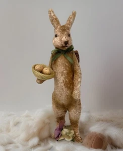 Vintage 12" Bethany Lowe Samt Fell Kaninchen Maisons de Vente Korb Nest Ostern - Bild 1 von 22