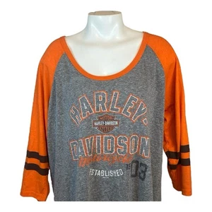 Harley-Davidson Women’s Top Gray Orange 3XL 3/4 Sleeve Paris Texas Made in USA - Picture 1 of 9