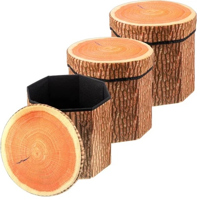Paquete de 3 taburetes de almacenamiento de tocones de árbol otomanos de 12x12 pulgadas lindos plegables caja de juguetes Foto 1 de 4