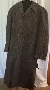 Abrigo largo negro de lana espiga para hombre talla (L) 46 con cinturón hecho en Inglaterra de colección - Imagen 1 de 11