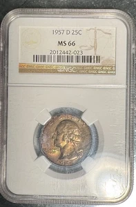 1957-D 25C Washington Quarter NGC MS66 Toned Gem! - Picture 1 of 7